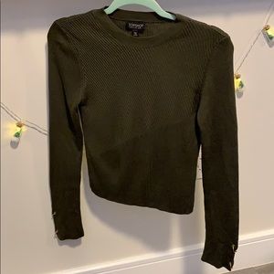 Topshop knit in olive with gold sleeve detail
